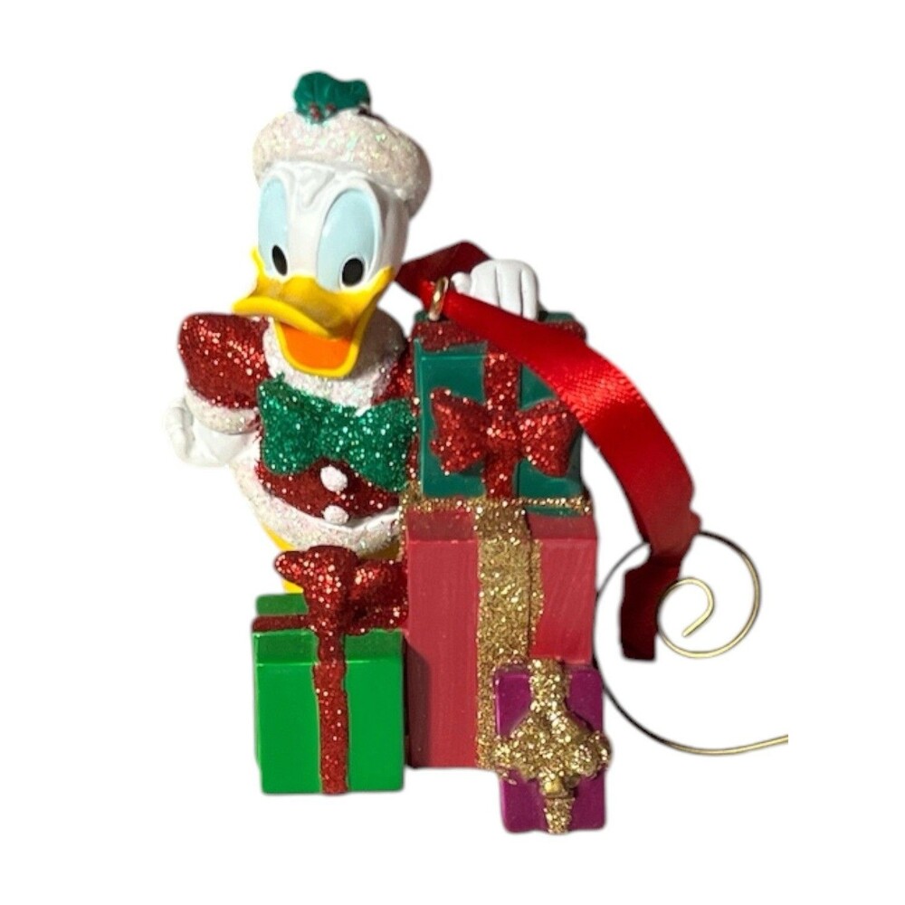 Disney Parks Donald Duck Santa Glittery Holiday Gifts Christmas Ornament 3 x 2"